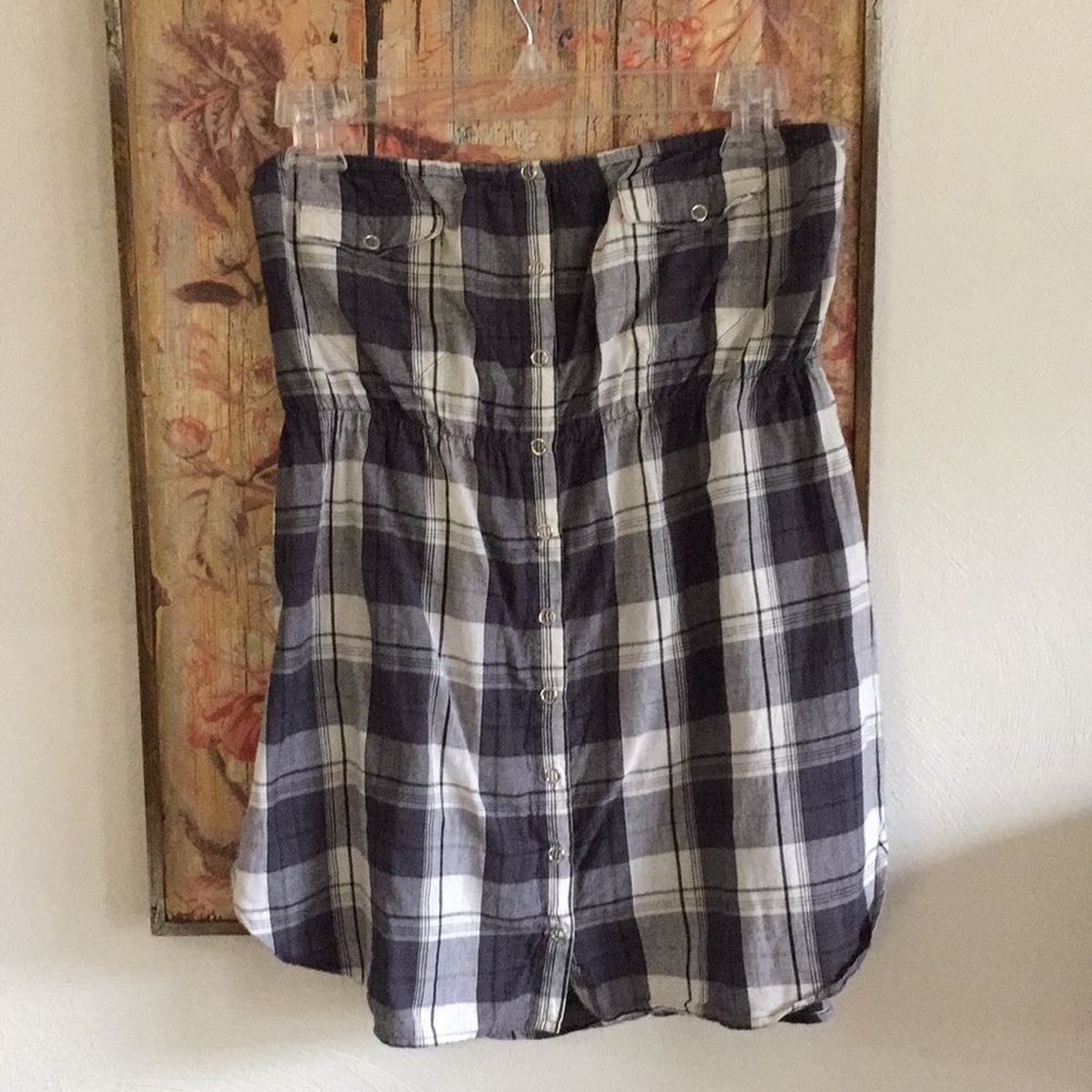 H&M HM 100% COTTON BOHO PLAID WESTERN TOP LIGHTWEIGHT STRAPLESS TOP L M